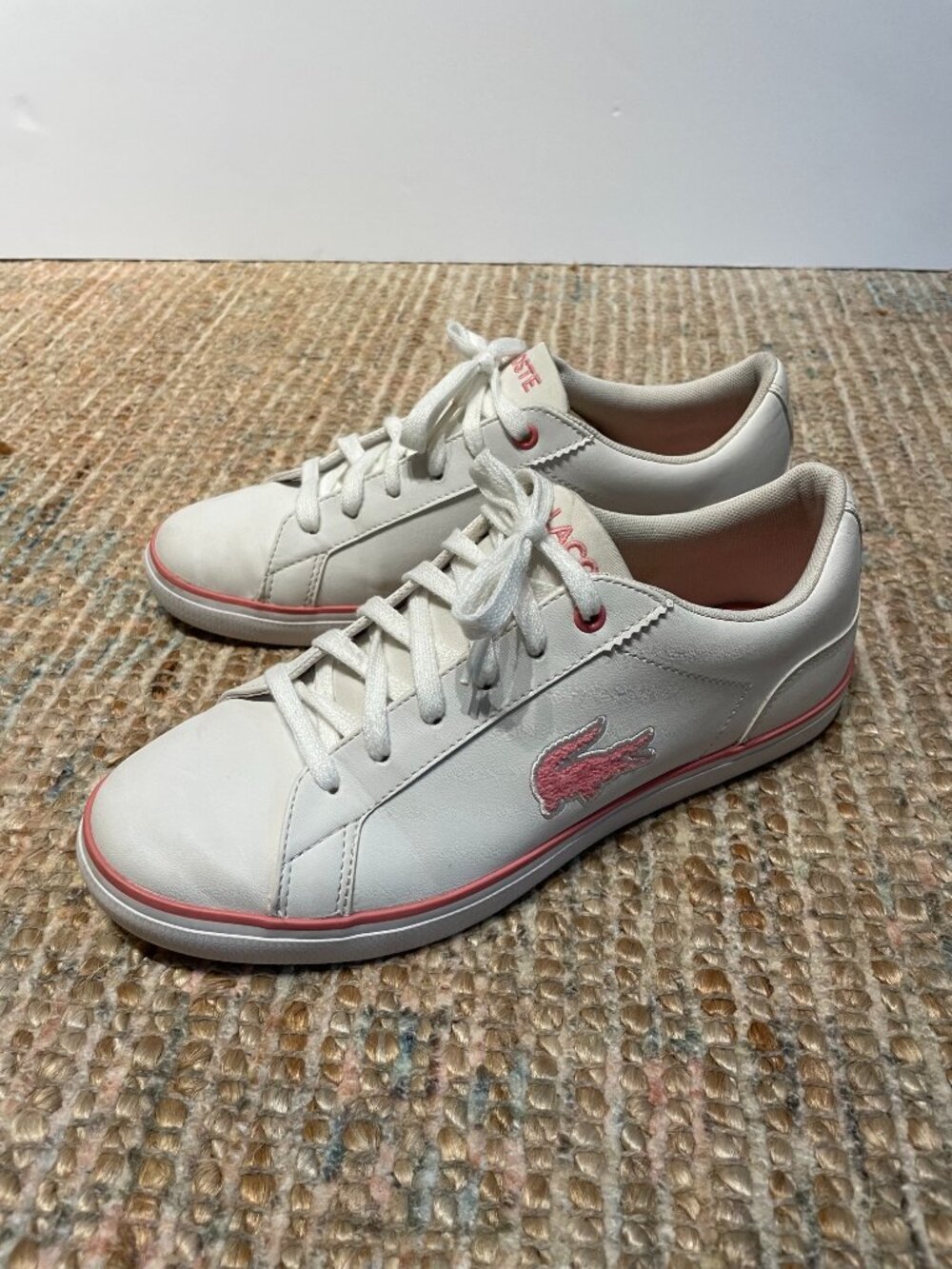 Lacoste Lerond White & Light Pink Women's Leather Sneakers US 6 UK 5